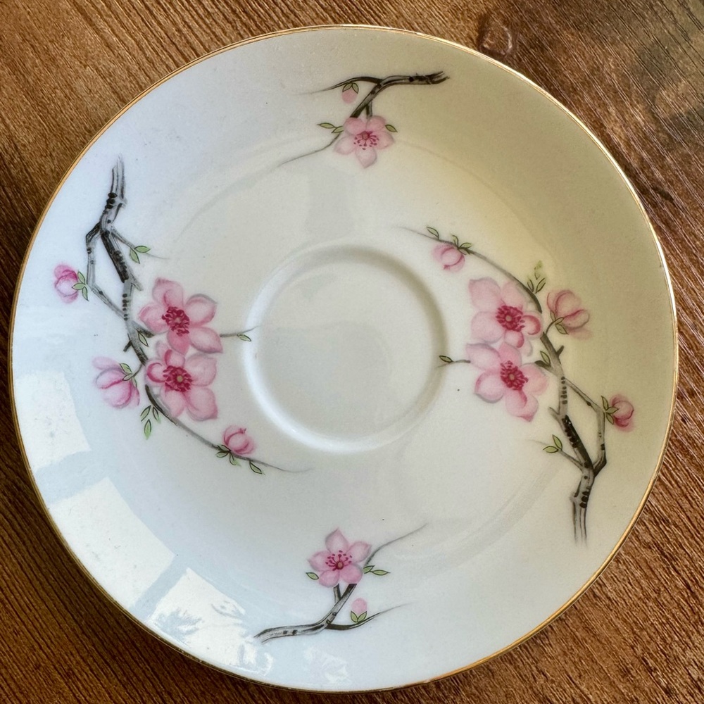 Vintage Tea Saucer Diamond China Saucer-Cherry Blossom 🌸